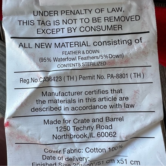 Crate & Barrel Lyra Red Velvet Textured Accent Pillow Set 20 x 20 Down Insert - Picture 9 of 9